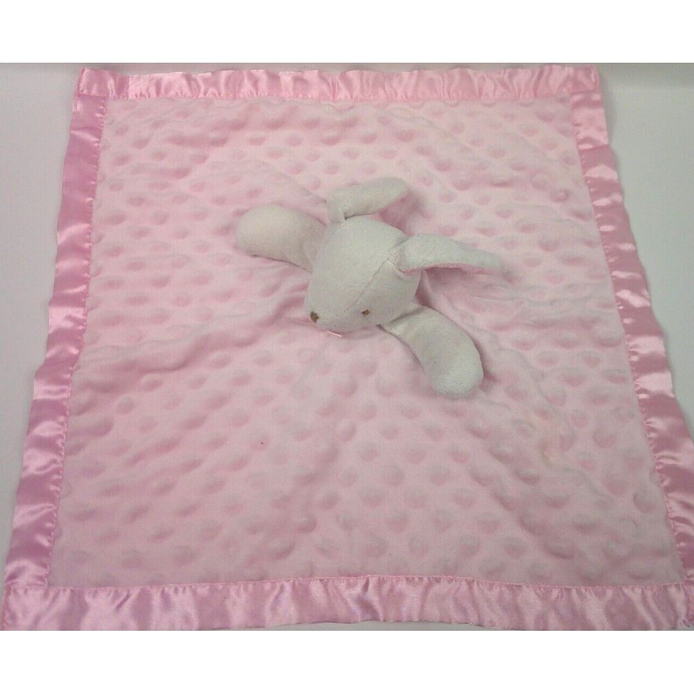 Pink Bunny Rabbit Minky Dot and Satin Lovey Security Blanket Plush Baby 16x16
